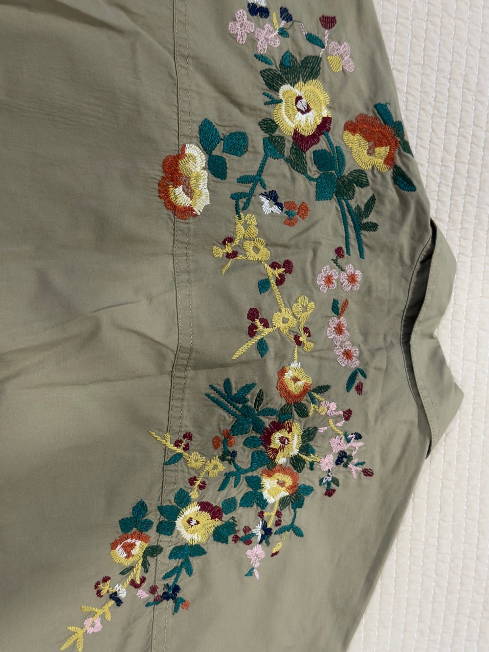 Madewell Embroidered Tie-Front Safari Shirt Green S